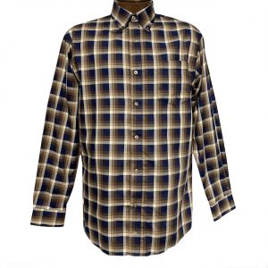 Men’s F/X Fusion Long Sleeve Twill Multi Check Wrinkle Resistant Woven Sport Shirt #D1704, Bronze/Navy