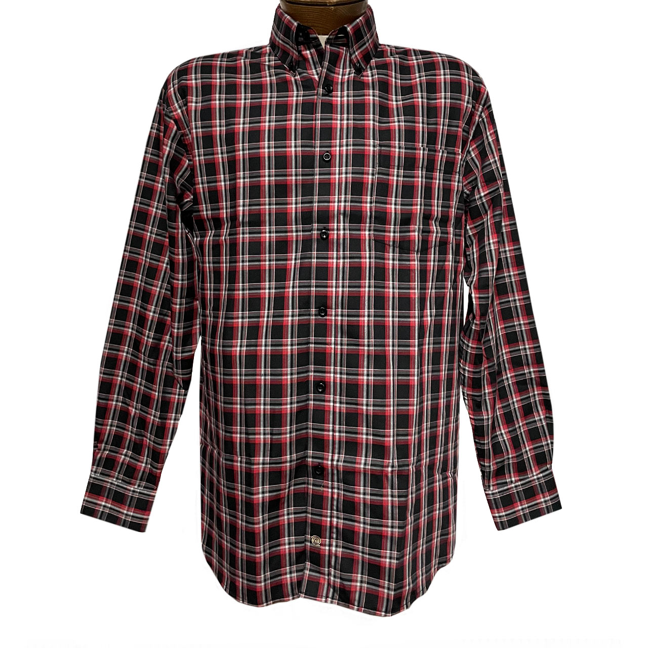 Men's F/X Fusion Long Sleeve Twill Plaid Wrinkle Resistant Woven Sport Shirt #D1710, Black/Red/Charcoal