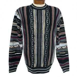 Men’s F/X Fusion Vertical Multi Stitch Textured Novelty Crew Neck Sweater #7036 Black