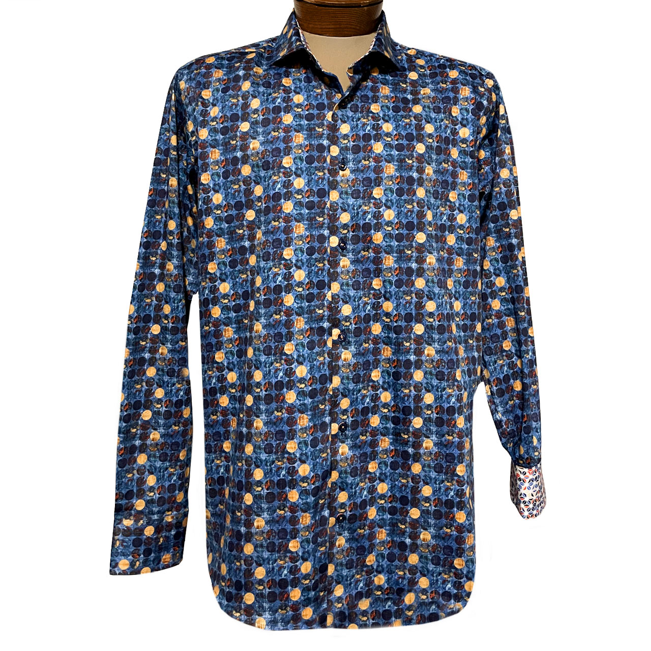 Men's 7 Downey Street Long Sleeve Digital Print Sport Shirt With Contrast Trim #8879 Blue Multi