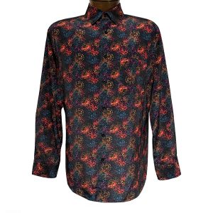 Men’s Bassiri Long Sleeve Button Front Sport Shirt With A Chest Pocket #6423 Black/Multi (XL, ONLY!)