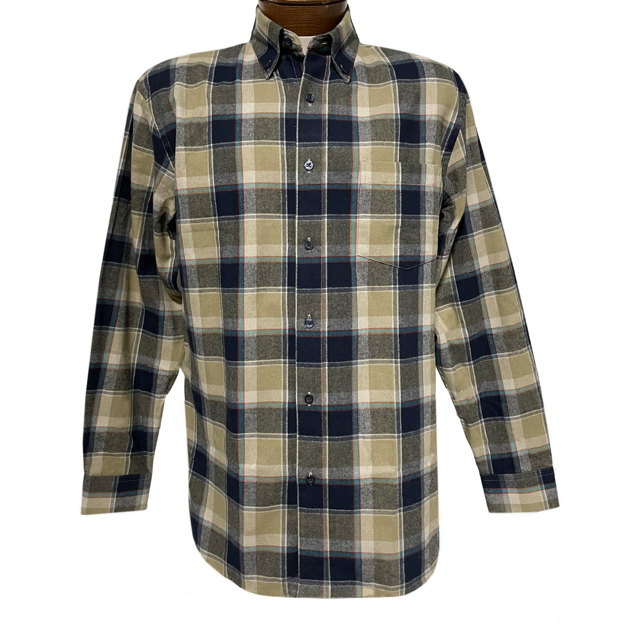 Men's F/X Fusion Long Sleeve Wrinkle Restante Brushed Flannel Plaid Shirt #FW1704, Olive/Multi