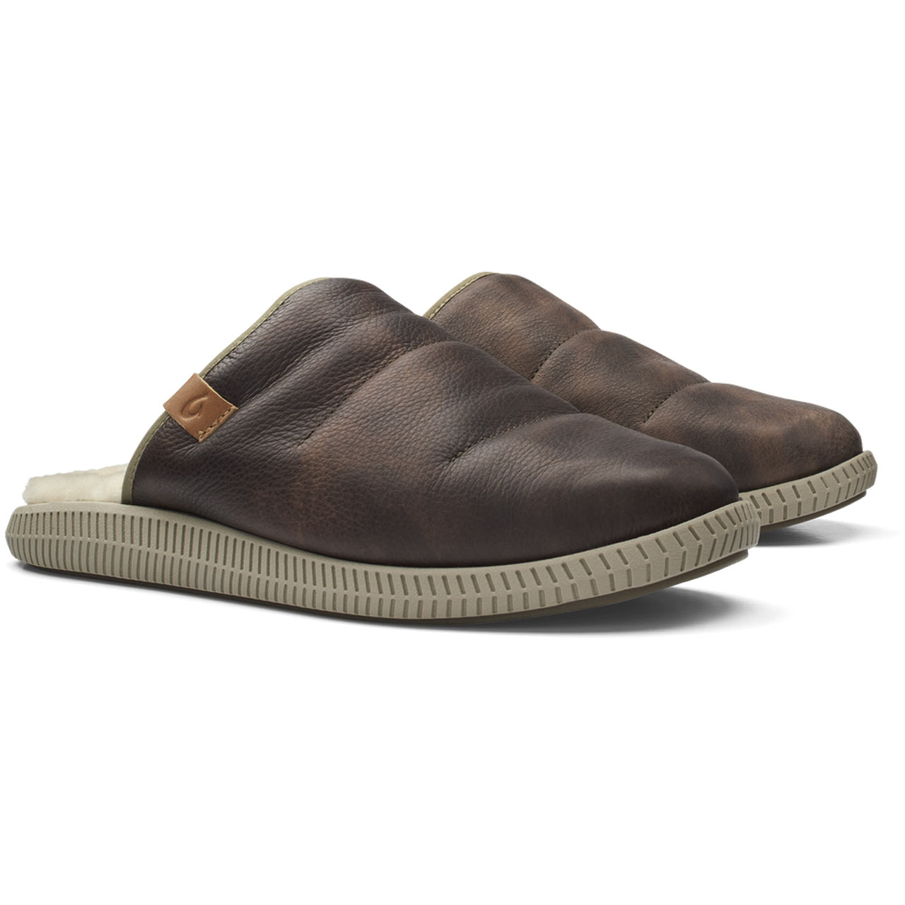 Men's Olukai Mua ‘Ili Slide Slipper Premium Butter Soft Leather #10502-6321 Dark Wood