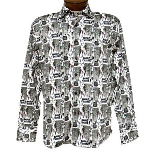 Men’s Luchiano Visconti Signature Collection City Cars And People Long Sleeve Sport Shirt #4715, White/Taupe (XL & XXL, ONLY!)