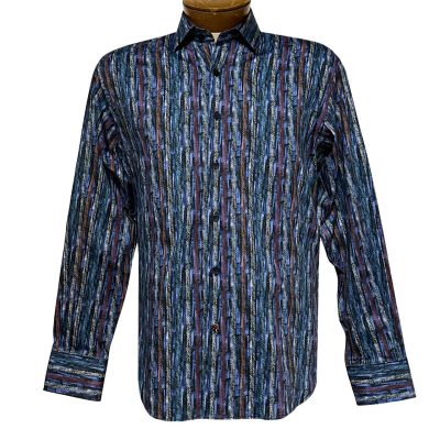 Men's Luchiano Visconti Signature Collection Tribal Striped Long Sleeve Sport Shirt #4750, Blue