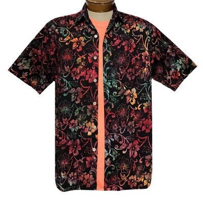 Men's R. Options 100% Cotton Batik Short Sleeve Shirt, Floral #62348-1, Black Multi