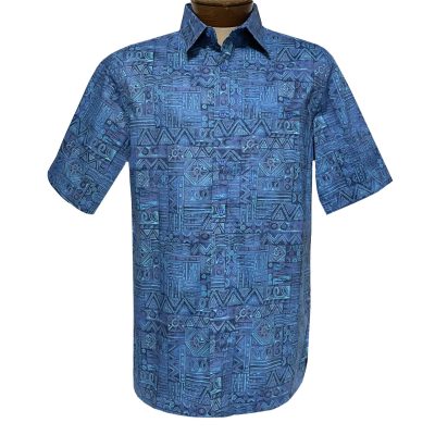 Men's Weekender Hawaiian Cotton Blend Print Shirt Ancient Symbols #M0310005 Indigo