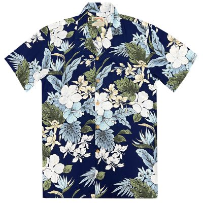 Men's Paradise Found Aloha Short Sleeve Hawaiian Camp Shirt, Hilo, Navy