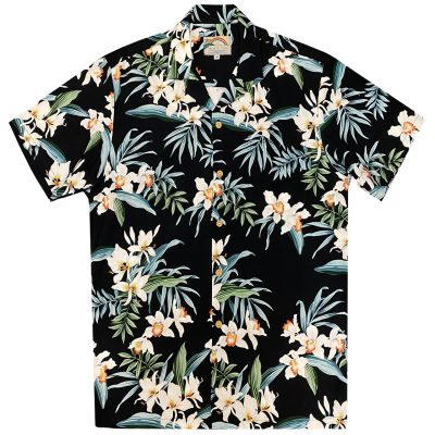 Men's Paradise Found Aloha Short Sleeve Hawaiian Camp Shirt, Orchid Ginger, Black