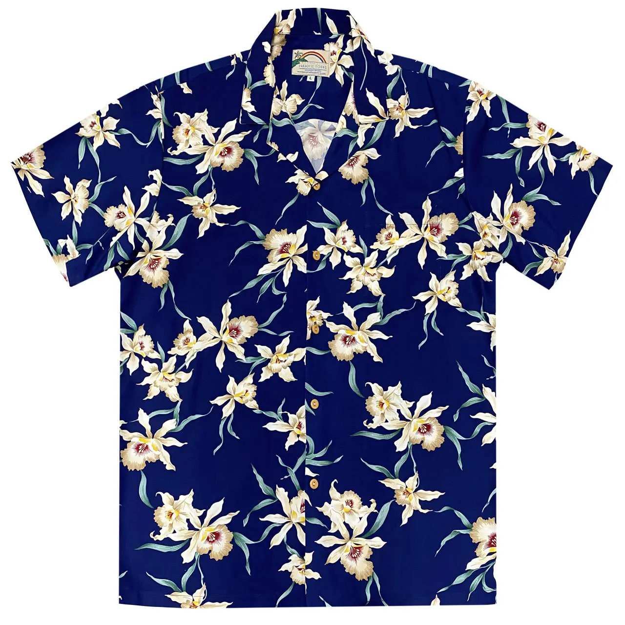 Paradise Found Bamboo Print White Rayon Men's Hawaiian Shirt , 2XL
