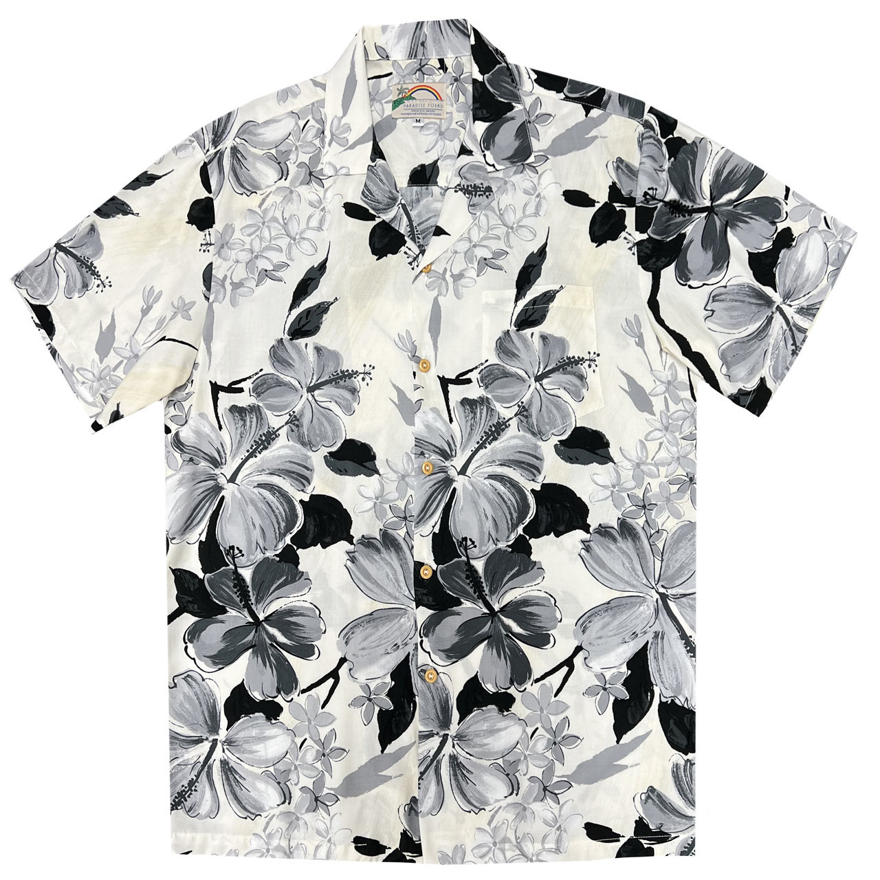 Men's Paradise Found Aloha Short Sleeve Hawaiian Camp Shirt, Watercolor Hibiscus, Grey