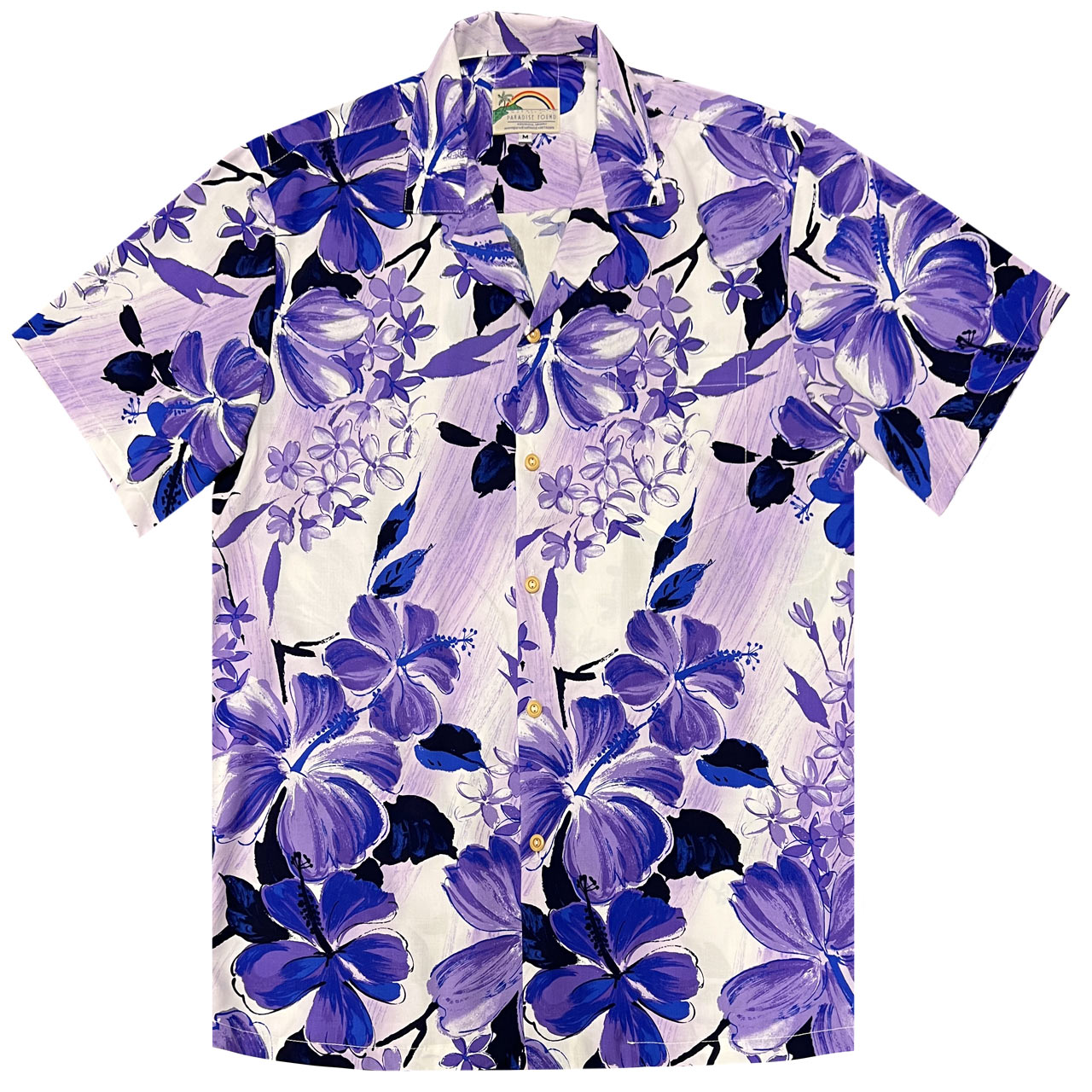 Men's Paradise Found Aloha Short Sleeve Hawaiian Camp Shirt, Watercolor Hibiscus, Purple