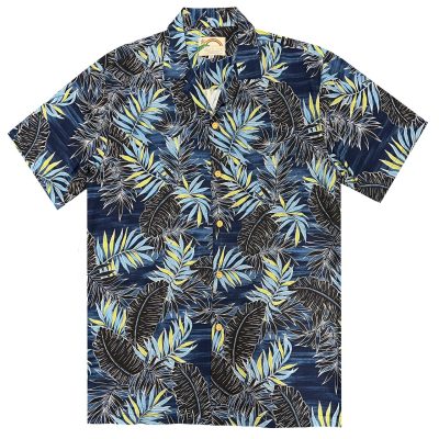 Men's Paradise Found Aloha Short Sleeve Hawaiian Camp Shirt, Midnight Palm, Navy