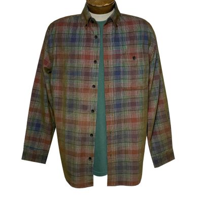 Men's R. Options Corduroy Long Sleeve Yarn Dyed Plaid Sport Shirt, #82142-75B, Brick/Green/Navy