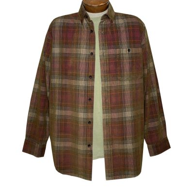 Men's R. Options Corduroy Long Sleeve Yarn Dyed Plaid Sport Shirt, #82142-76A, Rust/Tan/Black