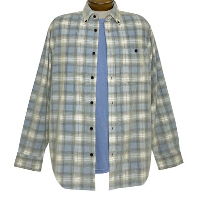 Men's R. Options Corduroy Long Sleeve Yarn Dyed Plaid Sport Shirt, #82341-3A, Pale Blue/Bone