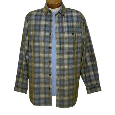 Men's R. Options Corduroy Long Sleeve Yarn Dyed Plaid Sport Shirt, #82341-3B, Blue Jean/Brown