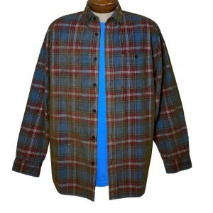 Men’s R. Options Corduroy Long Sleeve Yarn Dyed Plaid Sport Shirt, #82346-1B, Royal/Brick