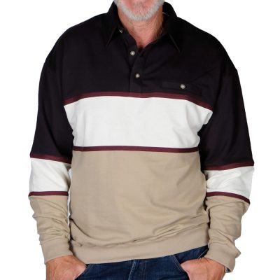 Men's Classics By Palmland Long Sleeve Horizontal French Terry Banded Bottom Shirt #6094-728, Black/Taupe