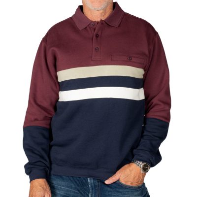 Men's Classics By Palmland Long Sleeve Horizontal French Terry Banded Bottom Shirt #6198-210, Burgundy