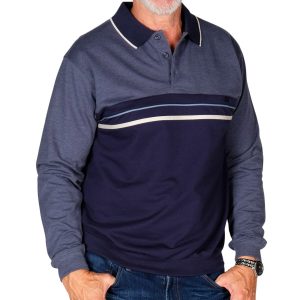 Men’s Classics By Palmland Long Sleeve Horizontal French Terry Banded Bottom Shirt #6198-307, Navy
