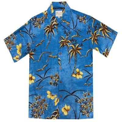 Men's Diamond Head Sportswear By Paradise Found Aloha Hawaiian Retro Shirt, Vintage Oasis Palm, Blue