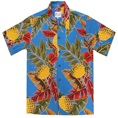 Men's Diamond Head Sportswear By Paradise Found Aloha Hawaiian Retro Shirt, Vintage Pineapple, Blue