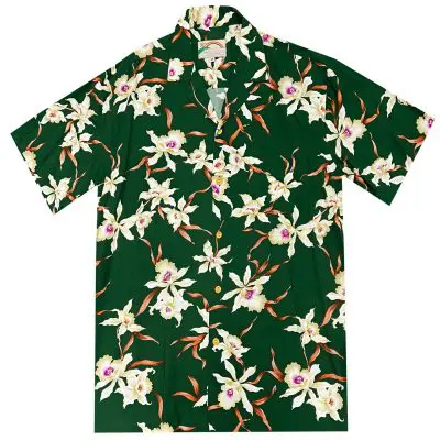 Men's Paradise Found Aloha Short Sleeve Hawaiian Camp Shirt, Star Orchid, Green