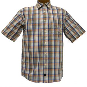 Men’s F/X Fusion® Short Sleeve Woven Sport Shirt, Peach Multi Plaid #D768 (L, ONLY!)
