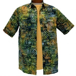 Men’s Island by Basic Options® Short Sleeve Batik Shirt #61748-4 Spruce Green (M, ONLY!)